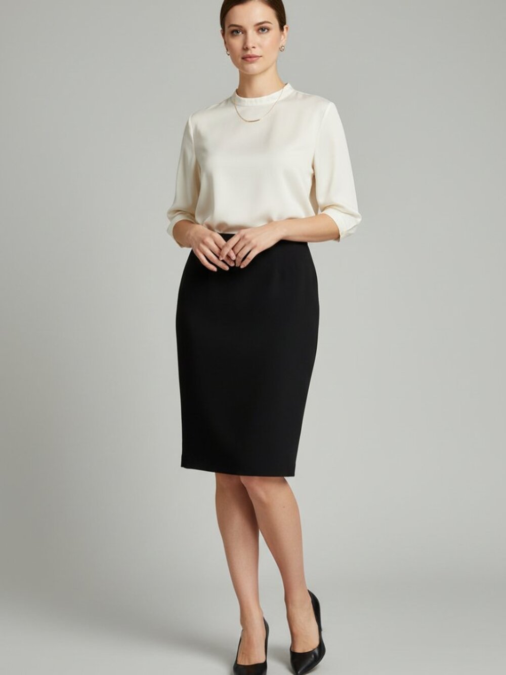 NWT Kasper Black Pencil Midi Skirt Career Office Size 18